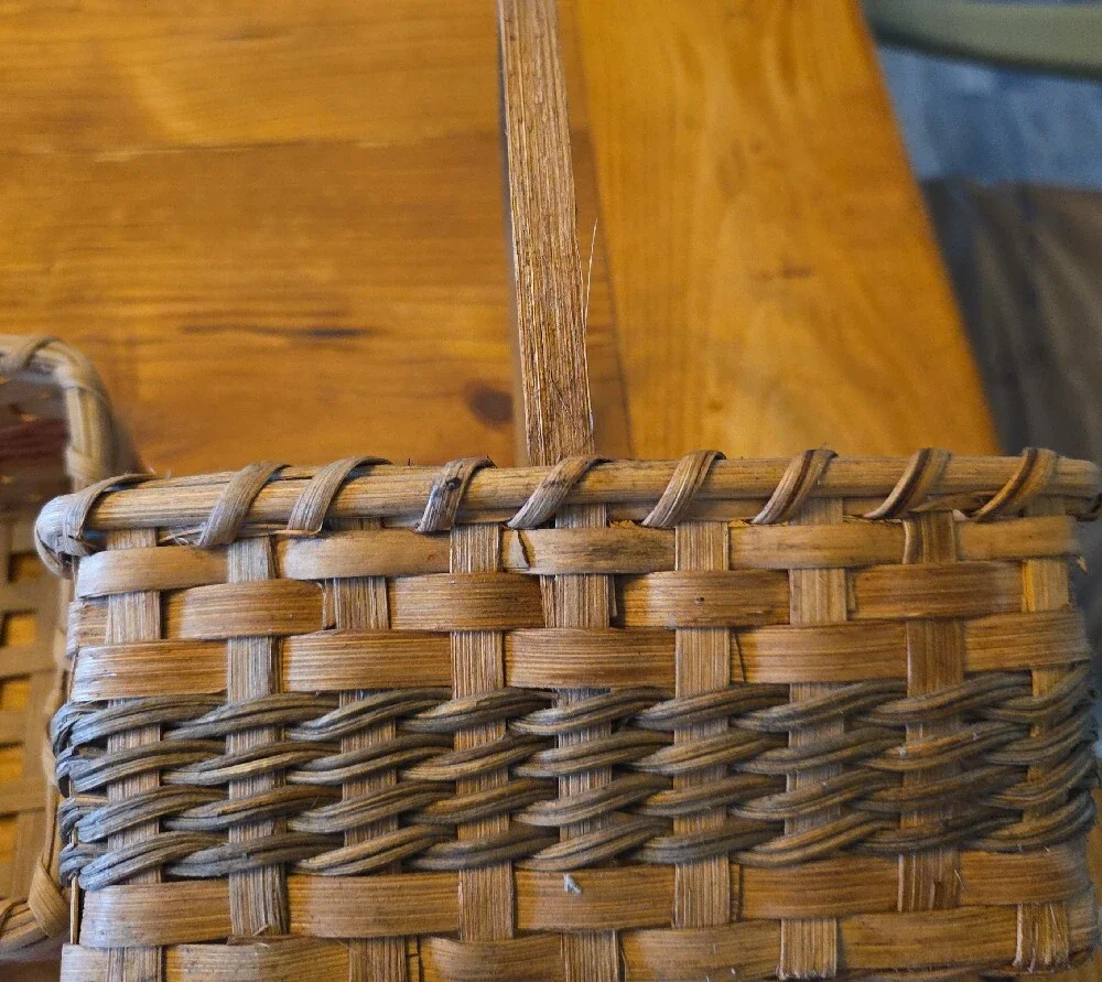 2 Woven Handled Basket in Natural and Pink